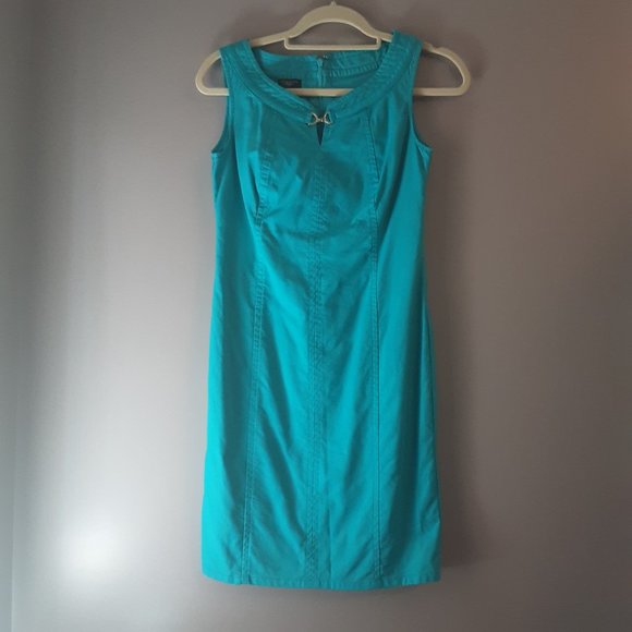 Talbot's Turquoise Blue Cotton Stretch Sleeveless Shift Dress | Size 2P - Picture 1 of 13